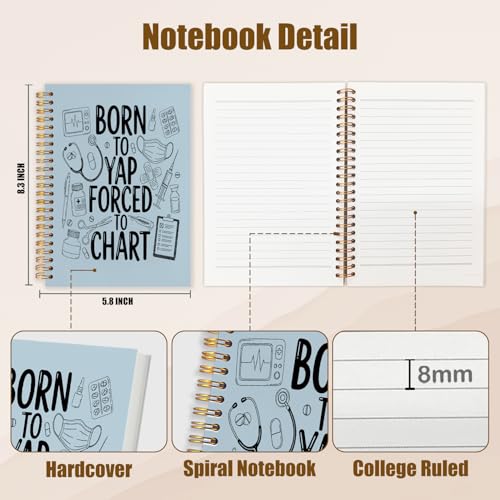 NATSUNO Blue Funny Nurse Spiral Notebook Journal 5.5x8.3in, Nurse Appreciation Gifts Notebooks for Note Taking, Medical Journal for Women, Born to Yap Forced to Chart Hardcover Notebook - color: Blue Born to Yap Forced to Chart