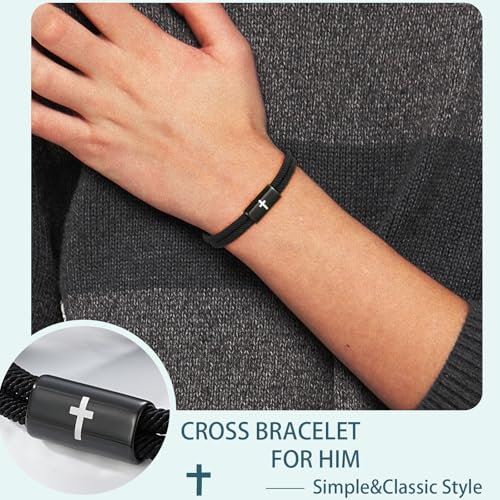 Confirmation First Communion Baptism Gifts for Boys, Cross Bracelet for Son GrandSon Nephew Brother Christian Religious Jewelry Gifts - style: First Communion Bracelet
