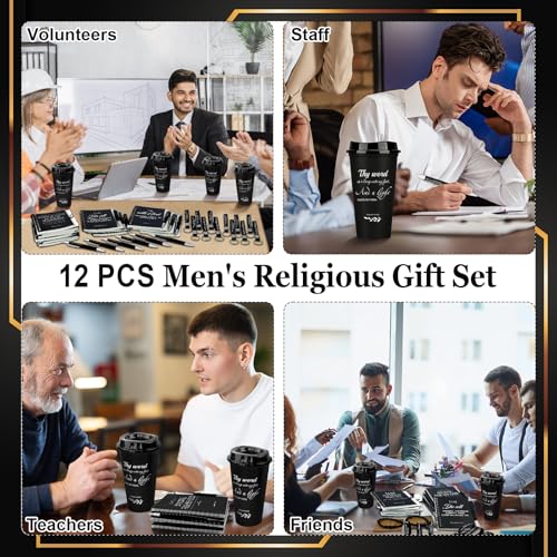 12 Sets/ 72 Pcs Christian Gifts Bulk for Men Inspirational Religious Gifts Scripture Cups with Lids Disposable Includes 16oz Plastic Coffee Cup Notebooks Pens Keychains Bracelets Bags - color: Christian Bible Verses