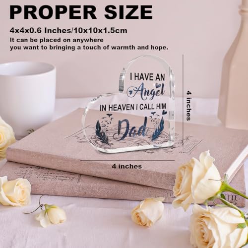 Sympathy Memorial Gift for Loss Loved One Father Heart Shaped Acrylic Sign - color: Angel Dad