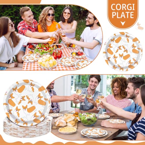Funnymoom 48 Pcs Corgi Paper Plates Set, 9" 7" Welsh Dog Disposable Plates - style: Corgi
