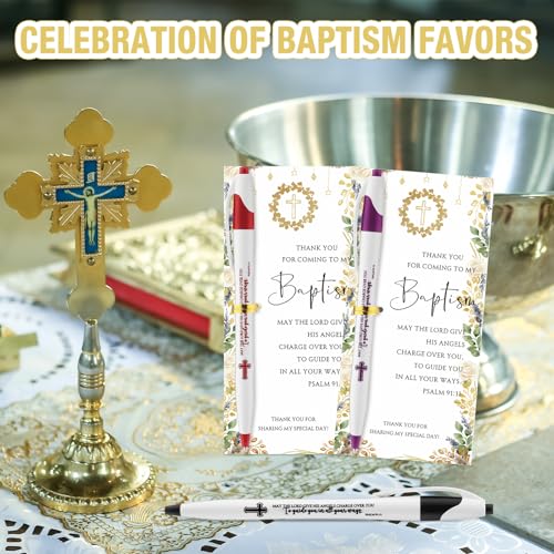 Resurhang 30 Sets Baptism Party Favors Bulk Colorful Bible Verse Ballpoint Pens Christian Cross Thank You Cards Religious Baptism Souvenir for Guests First Communion Party Church Favors
