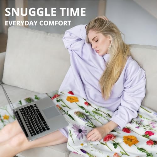 Floral Blanket, Cottagecore Colorful Wildflower Flower Throw Blankets for Home Bedroom Living Room Couch Bed Decor, Floral Throw Blanket, 50x60 Inch - color: 03-floral(blanket)