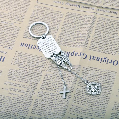BEKECH May The Lord Bless You And Keep You Safe Guardian Angel Charm Keychain Scripture Bible Verse Christian Blessing Gift