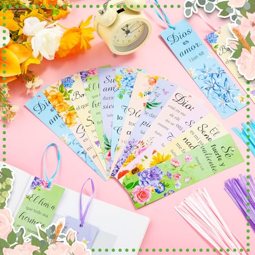 Skyygemm 120 Pcs Christian Spanish Bible Separators with Colored Rope
