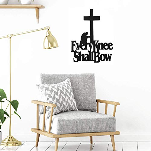 Inspirational Word Art, Christian Faith Biblical Verse Wall Sign, Hand-Made Wooden Decoration Plaque for Home, Office, Church, 11 x 15 inches (Every Knee Shall Bow) - color: Knee Shall Bow
