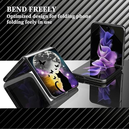 for Samsung Galaxy z flip 7 Case Black Cat Moon Design,Slim Fit Lightweight Hybrid Hard PC PU Leather Folding Phone Cover for Z Flip 7 6.9" - color: Black Cat Moon