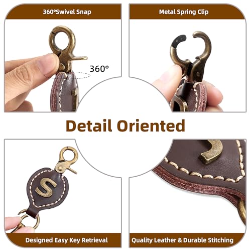 Initial Letter Keychain Brown Leather Alphabet Keychain with Easy Clasp, Key Car Key Bag Key Ring for Women Mens - color: H