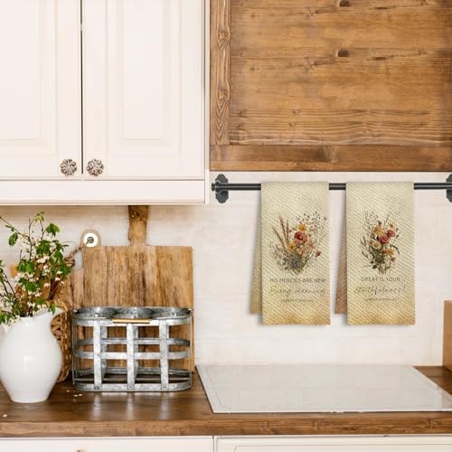 Vintage Floral Christian Kitchen Towels, Lamentations 3:23 Bible Verse Dish Tea Towels, Religious Faith Gifts Decorative Hand Towel for Bathroom Kitchen, 16x24 Inch Set of 2 - color: Lamentations 3:23- Vintage Floral