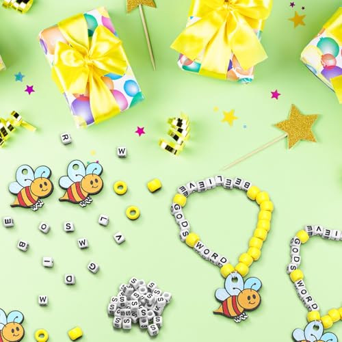 Ferreve 24 Sets Bee Bible Bead Bracelet Crafts Christian Bible Religious DIY Honey Sunday School Crafts Supplies for Party Favors Decor Birthday Gifts