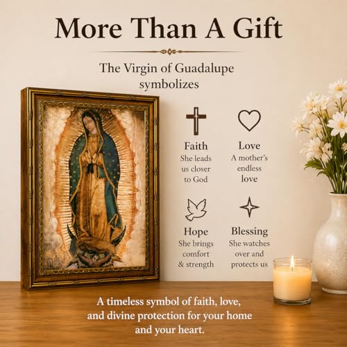 Vintage Gold Framed Wall Art Moody Our Lady of Guadalupe Painting - Virgin Mary Canvas Art, Gothic Catholic Christian Madonna Picture Wall Decor for Prayer Room Gift, 12x16in - color: Our Lady, size: 16"L x 12"W
