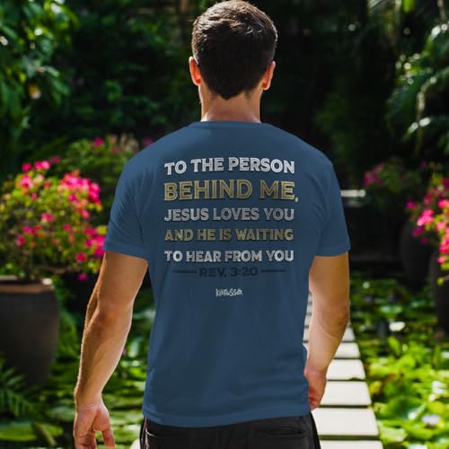 to The Person Behind Me Jesus Loves You Rev. 3:20 Cotton T-Shirt - size: 3X-Large