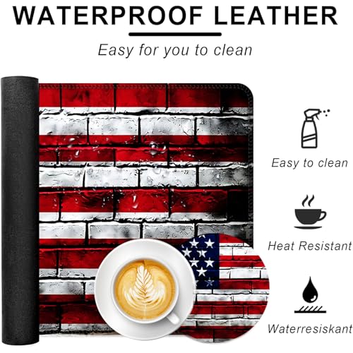 Large Keyboard Mouse Pad Set, Extended Mouse Pad+Keyboard Wrist Rest Support, Memory Foam Ergonomic Easy Typing, 4Pcs (31.5×11.8 in) Desk Pad Set for Office Home,American Flag on Brick Wall - color: American Flag on Brick Wall