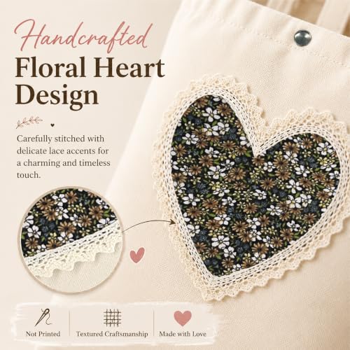 Christian Tote Bag Gift for Women, Canvas Bible Bag Handmade Floral Cross - color: Cream-brown Daisies Love