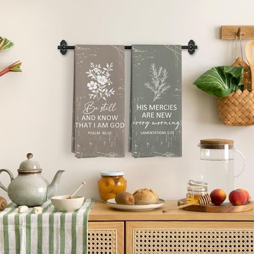 Boho Christian Floral Kitchen Towels, Bible Verse Vintage Floral Lamentations 3 23 Kitchen Towel Decorative Set,Christian Gifts for Women,Boho Flower Hand Dish Tea Towels for Bathroom Decor - color: Bible Floral Set -3