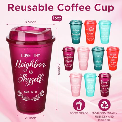 Skylety 20 Pack Christian Gifts Bulk 16oz Bible Verse Tumbler with Lids - color: Rainbow Glitter