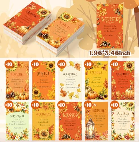 100Pcs Thanksgiving Bible Verse Cards, Assorted Fall Scripture Prayer Cards - style: Fall