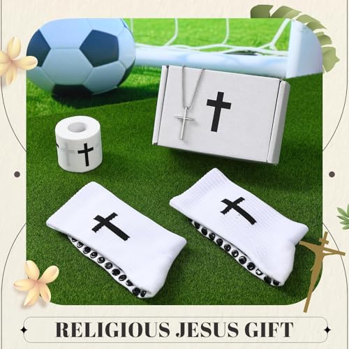 TrelaCo 4 Pack Cross Athletic Tape Socks Necklace Gift Box - color: White, style: Cross