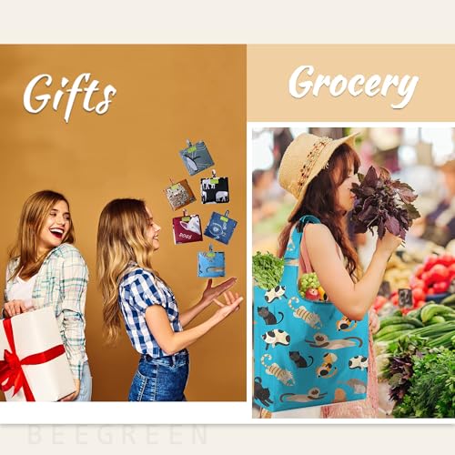 BeeGreen Heavy Duty Bulk Large Reusable Grocery Bags 6 Pack - Foldable Sturdy Recycled Cloth Animal Print Shopping Totes with Handles -Reusable Gifts Bags for Groceries, Travel, Storage & Women - color: Animal-black Burgundy Teal Royal Blue Grey Brown