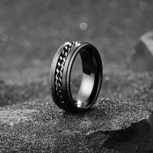 King Will 316L Stainless Steel Fidget Ring for Men Women Size 4-16 - color: A-Black-8mm