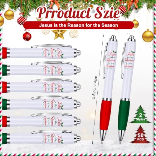 50 Pcs Jesus is the Reason Pen Christmas Christian Pens Gift Bulk Bible Verse Retractable Ballpoint Black Ink Party Favor with Rubber Grip for Xmas Sunday School Baptism Stationery Supplies