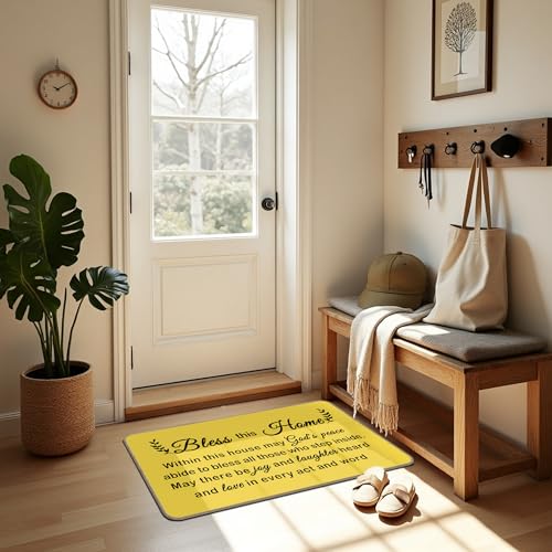 Bless This Home Decorative Indoor Outdoor Doormat,House Warming Gifts Front Door Mat 17x30 Inch Religious Decoration Welcome Mat - for Home Entrance, Outside Entry, Yard, Floor, Patio(Yellow) - color: 17 Doormat 3