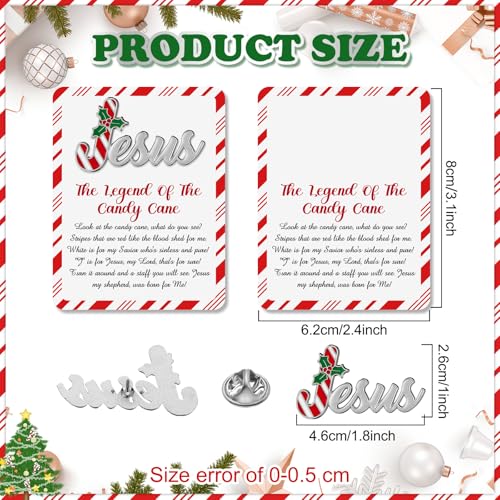 Quelay 30 Sets Candy Cane Jesus Pins on Card Bulk Religious Christian Christmas Jesus Pins with Legend of Candy Cane Card for Church Christmas Gift Stocking Stuffers Sunday School Party Favor - style: Candy Cane