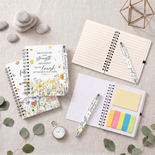 Sprial Notebooks with Pens Bulk, 48 Pack, 5.5 x 4.7 Inch Botanical - color: Botanical Watercolor Floral Bible Quotes