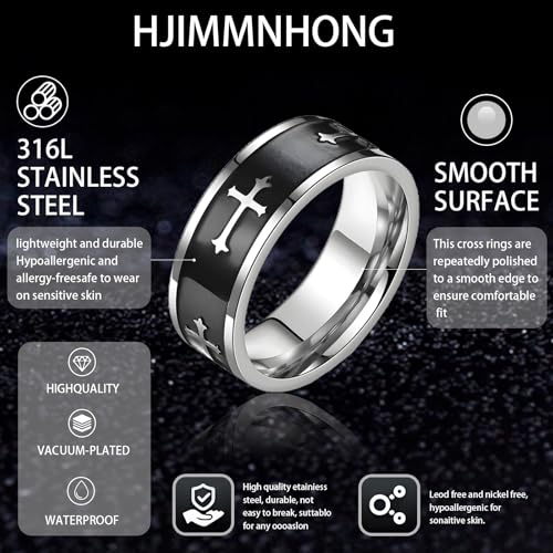 Retro Minimalist Cross Ring 8mm Stainless Steel Black Oxidation Corrosion Ring Anti Tarnish Classic Band Ring Fashion Jewelry for Men Women,Size Available - style: big cross