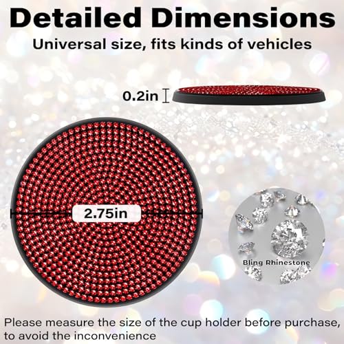 BFXM 4 PCS Bling Cup Holder Coaster, 2.75“ Silicone Diamond Car Coasters - color: Red*4