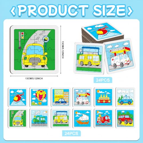 Cinrobiye 24 Pcs Transportation Coloring Puzzle Craft Kit, DIY Traffic Vehicle Jigsaw Puzzles Bulk with 12 Designs, Construction Truck Party Favors, Classroom Art Activities - color: Transportation