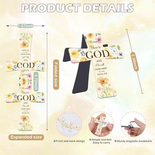 30 Pcs Magnetic Cross Bookmarks, Religious Bible Verse Christian Magnetic Bookmarks for Women, Flower Magnet Book Markers for School Students Office Worker Church Reading Bible Study Supplies