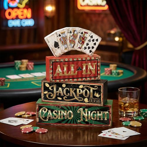 Britimes Tiered Tray Decor Set, 4 Pack, Wooden Table Sign, Casino Poker - color: Casino