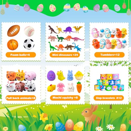 GOAUS Easter Eggs Fillers Party Favors for Kids 220 pcs, Small Toys Prizes with 100 Surprise Eggs for Filling, Goodie Bags Stuffers - style: 220 toys &100 eggs