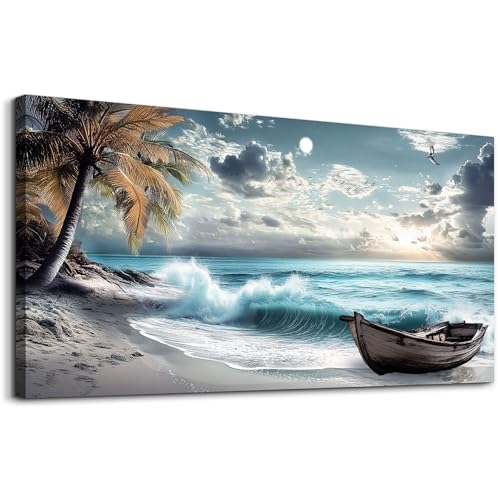 XIGUANGART Wall Art for Living Room Coconut Trees Canvas Wall Decor Tropical Beach At Sunset Seascape Picture Farmhouse Coastal Artwork Nature Landscape Painting for Bathroom Bedroom Office 20x40 IN - color: Tropical Beach Painting, size: 40"L x 20"W