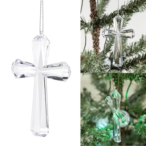 Transparent Acrylic Cross Decor Christmas Pendant Religious Ornament Festive Party Supplies for Wall Tree Decoration