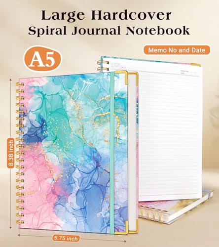 Lined Spiral Notebook Journal for Women, 150 Pages Cute Notebooks 5.75” x 8.38”, A5 Hardcover Spiral Journals with 100 GSM Thick Paper, College Ruled Notebook for Writing Work School, Pink Blue Marble - color: Pink Blue Marble