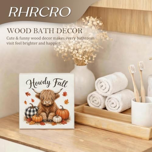 Howdy Fall Western Highland Cow Decor Wooden Box Sign - color: Fall-4