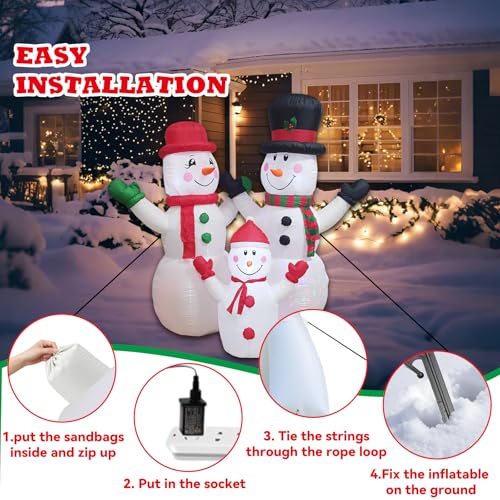Christmas Inflatable Snowman Family Decorations Blow Up - 7FT Giant Outdoor Snowman Decor with Rotating Lights | Xmas Inflatable for Indoor Outdoor Yard Lawn Garden Party - style: The Snowman Family