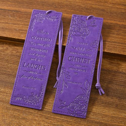 2 Pcs Christian Leather Bookmarks for Women, Purple Christian Gifts for Women Book Marks for Reading Women (Purple) - style: Purple