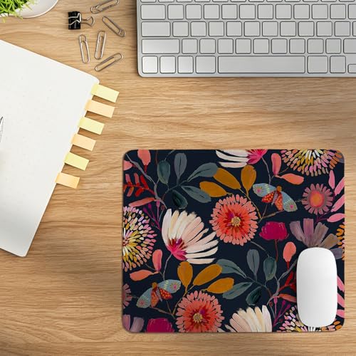 Spring Black Colorful Floral Mouse Pad,Summer Dark Floral Plants Desk Mat for Computers Laptop,Vibrant Flower Desk Pad for Living Room Bedroom Dorm Decor,10.2x8.2Inch - color: Black Wildflower