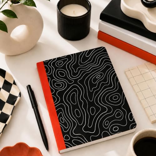 Pearhead Topographic Map Composition Notebook — College-Ruled, 160 Pages, 7.5" x 9.75", Smooth 80 GSM Paper, Black & White Contour Line Cover with Bold Red Spine Journal for School, Office & Everyday Writing - color: Black Topography Map Composition Noteb