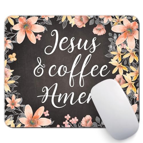 Jesus & Coffee Amen Christian Motivational Quote Floral Watercolor Mouse pad, 9.5 X 7.9 Inch (240mmX200mmX3mm) - color: Jesus & Coffee