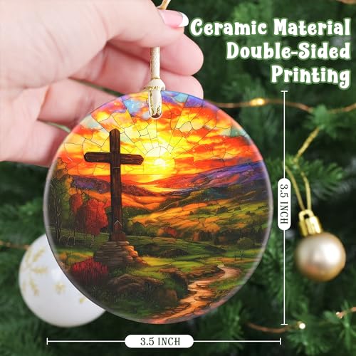 Cross 3.5 Inch Ceramic Christmas Hanging Ornament - Cross Ornament for Christmas Tree, Gift Exchange or Holiday Presents - color: Cross