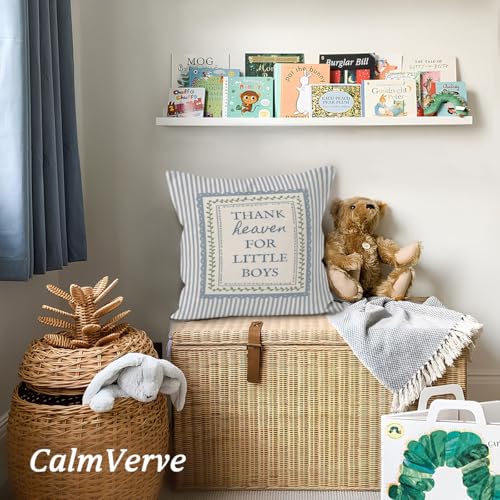 Boy Nursery Decor Pillow Covers 18x18, Thank Heaven for Little Boys Blue Striped Decorative Throw Pillow Covers Pillowcases for Kids Toddler Boy Nursery Room Playroom Decor,Newborn Gifts - color: Thank Heaven for Little Boys-stripe-18x18