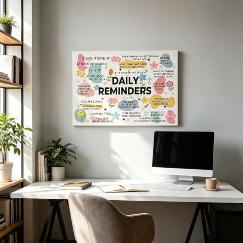 BAEMEFLE Daily Reminders Positive Affirmation Framed Canvas Wall Art, Uplifting Mental Health Motivational Quote Print, Encouragement Decor Gifts for Women, Home Office Classroom Dorm Bedroom Wall Decor 12x16 Inch (Daily Reminders, 16"L x 12"W, Framed) -