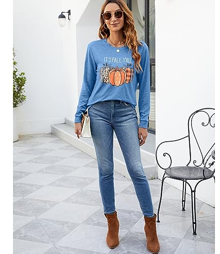 Womens Pumpkin Graphic Sweatshirts Crewneck Casual Fall Long Sleeve Tops - color: Blue, size: Medium