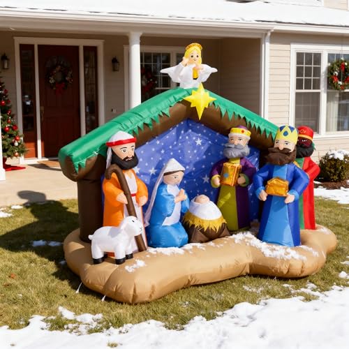 8 FT Christmas Inflatables Nativity Scene Outdoor Decorations, Christmas Blow Up Yard Decorations Nativity Sets for Garden Lawn Xmas Decor - style: 8 FT Nativity 1