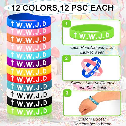 24Pcs WWJD Rubber Bracelets 12 Colors Christian Religious Bands for Favors - style: 24 Pack