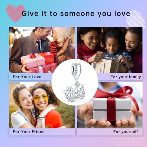 LUXILLA 925 Sterling Silver Charm Golden Family Tree Sparkling Cross Cute Dragon Charms Fits Bracelets Necklace Pendant Bead Jewelry Gift for Women Family Friends - color: Crown Dangle Charm